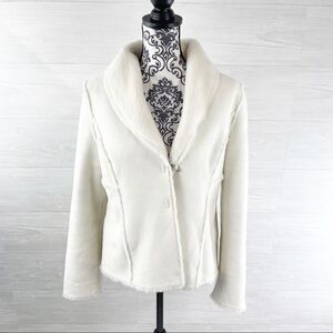 White House Black Market Ecru Faux Suede& Fur Coat